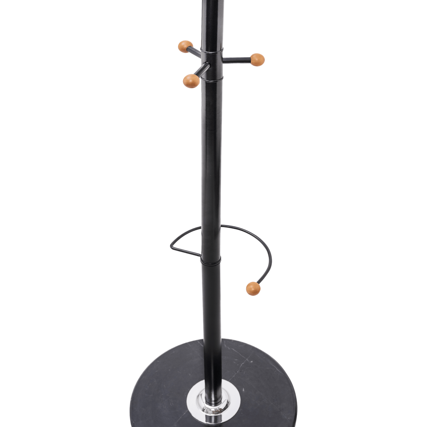 Coat Rack Stand With Heavy Duty Black Metal & Beech Wood Ball - Solid Marble Base - Hangersforless
