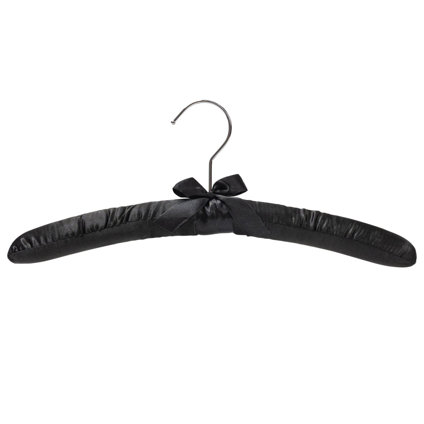 Padded coat hangers With Chrome Hook - Black Satin - 38cm X 45mm Thick (Sold in Bundles of 20/50) - Hangersforless