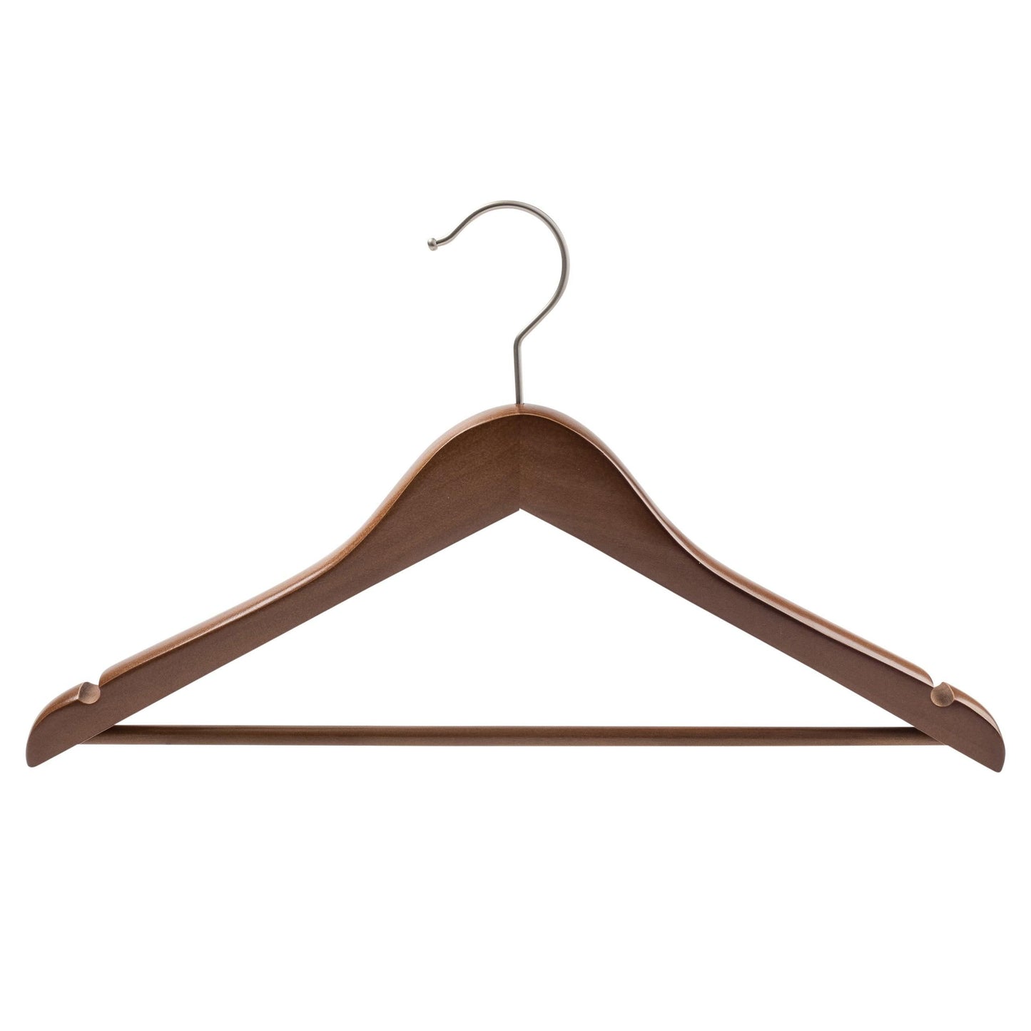 Walnut Deluxe Wooden Coat Hanger With Bar - 43cm X 20mm Thick (Sold in 5/25) - Hangersforless