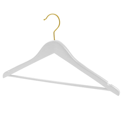 White Wood Premium Coat Hangers With Gold Hook - 44.5cm X 12mm Thick (Sold in 25/50) - Hangersforless