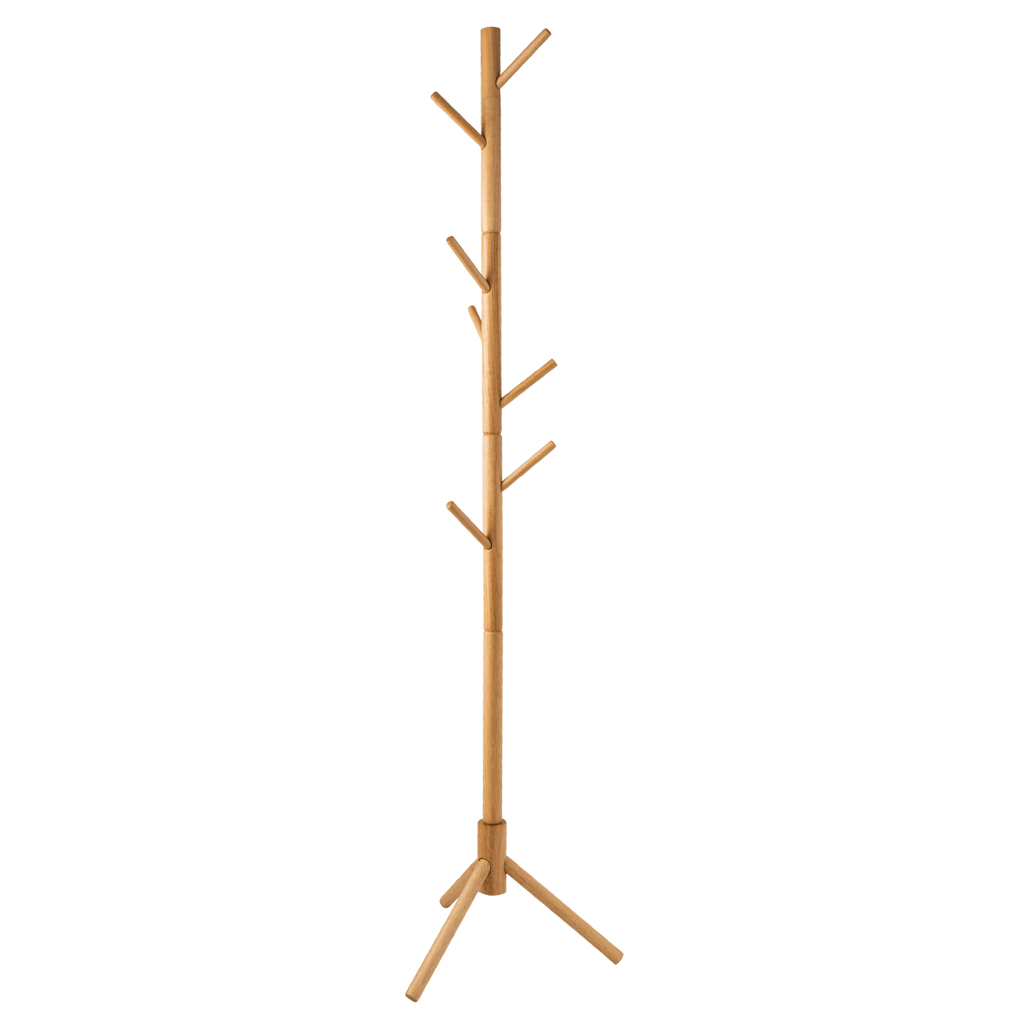 Natural Wood Coat Rack Stand, 8 Hooks - Solid Oak - Easy Installation - Hangersforless