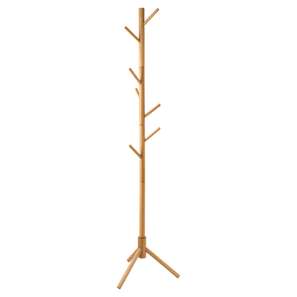 Natural Wood Coat Rack Stand, 8 Hooks - Solid Oak - Easy Installation - Hangersforless