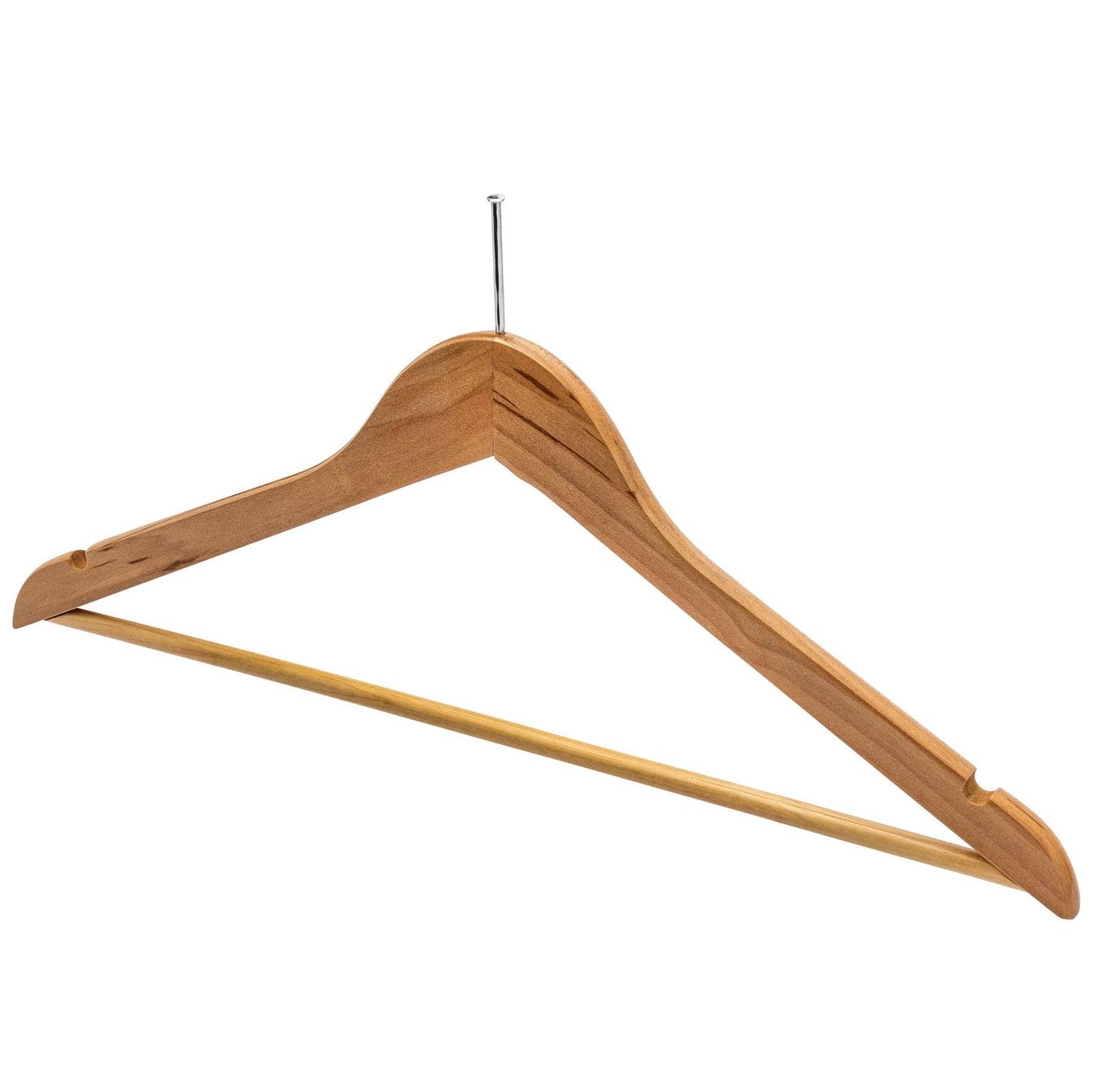 Natural Wooden Anti-Theft Coat Hanger with Bar (WITHOUT HOOK) - 43cm X 12mm thick (Sold in 25/50/100) - Hangersforless