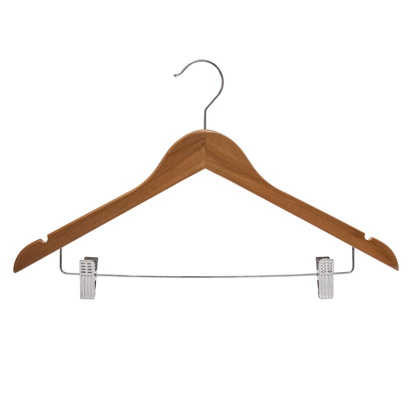 Walnut Wooden Combination Hanger w/Clips - 43cm X 12mm Thick (Sold in 25/50/100) - Hangersforless