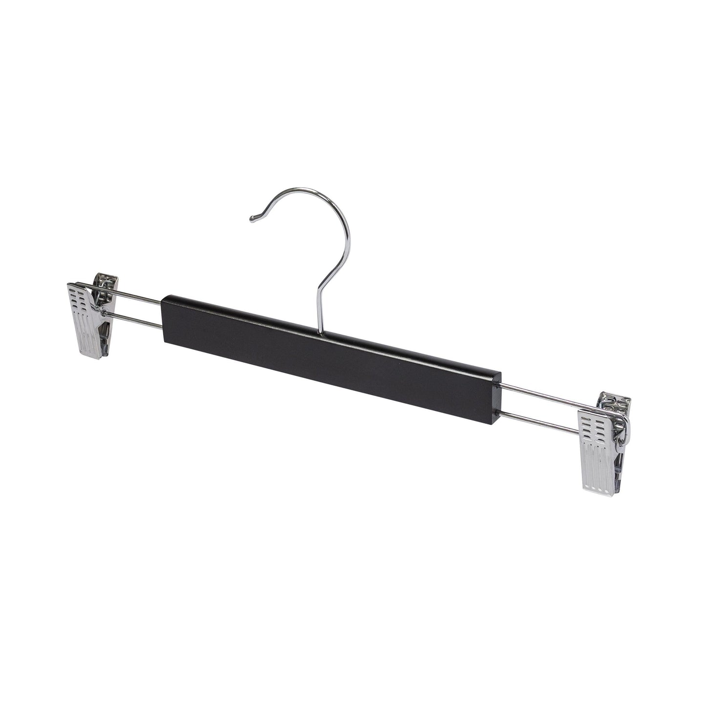 Black Wooden Pant Hanger With Clips - 35.5cm X 12mm Thick (Sold in 25/50/100) - Hangersforless