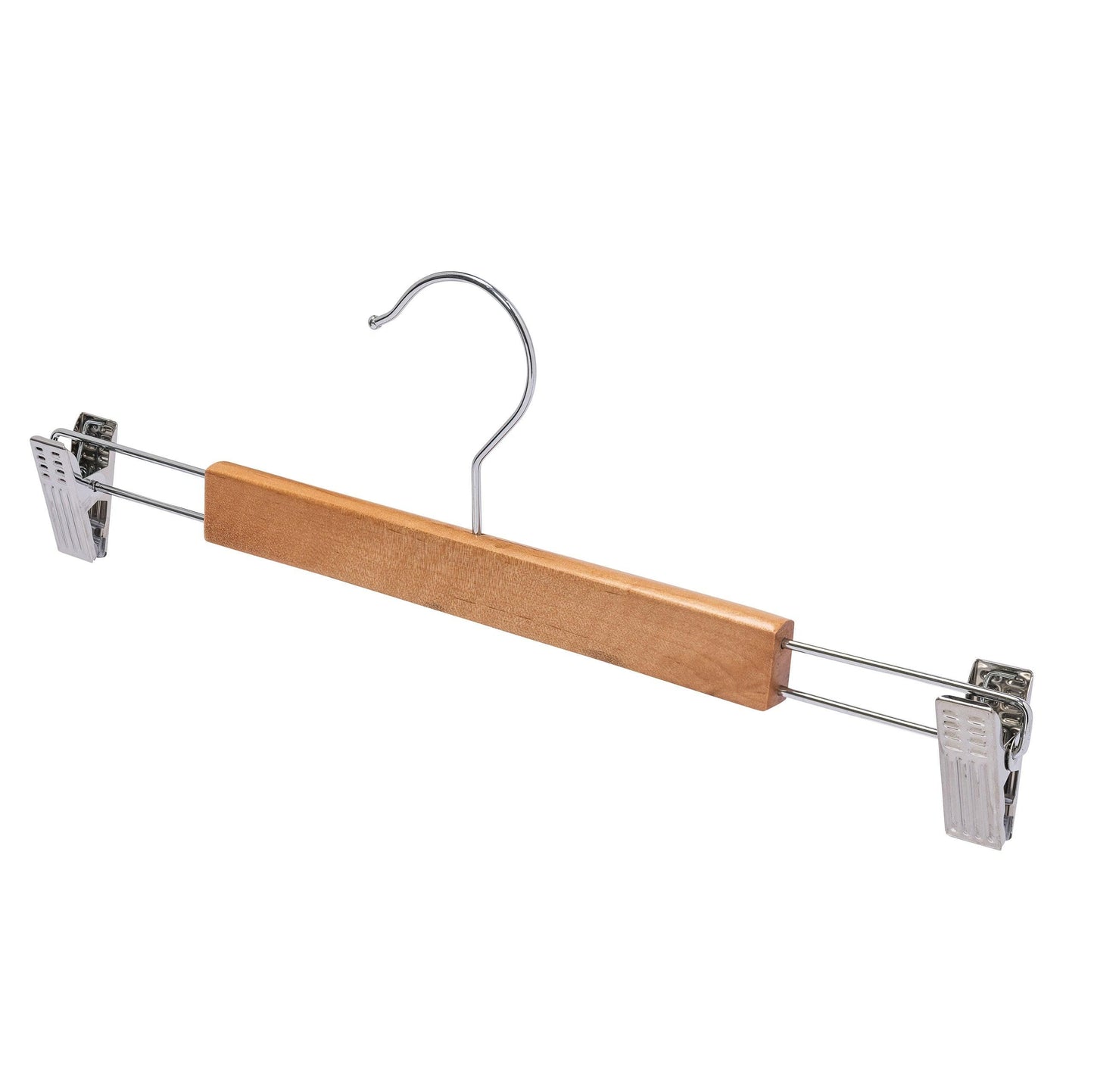 Natural Wooden Pant Hangers With Clips - 35.5cm X 12mm Thick (Sold in 25/50/100) - Hangersforless