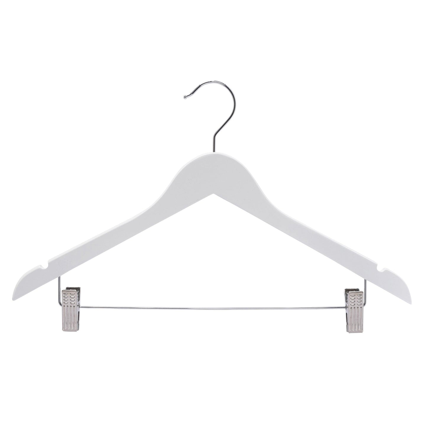 White Wood Combination Hanger W/Clips - 43cm X 12mm Thick (Sold in 25/50/100) - Hangersforless