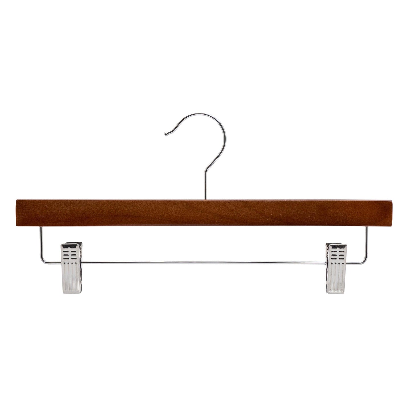 Walnut Wooden Pant Hanger w/Clips - 35.5cm X 12mm Thick (Sold in 25/50/100) - Hangersforless