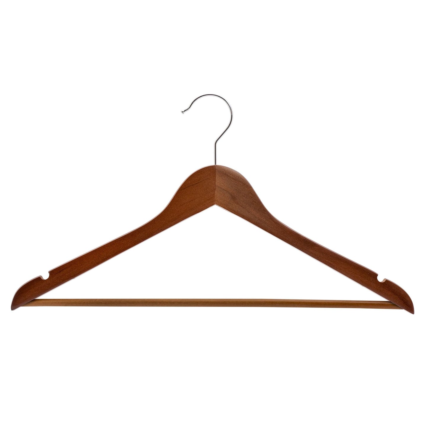 Walnut Wooden Suit Hanger w/Bar - 43cm X 12mm Thick (Sold in 25/50/100) - Hangersforless