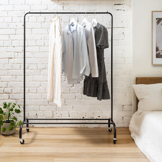 Clothes Rack with Extra Thick Rails - Black - 60kgs Weight Capacity - Enhanced Metal Base Design & Durable Wheels Sold in 1/3/5 - Hangersforless