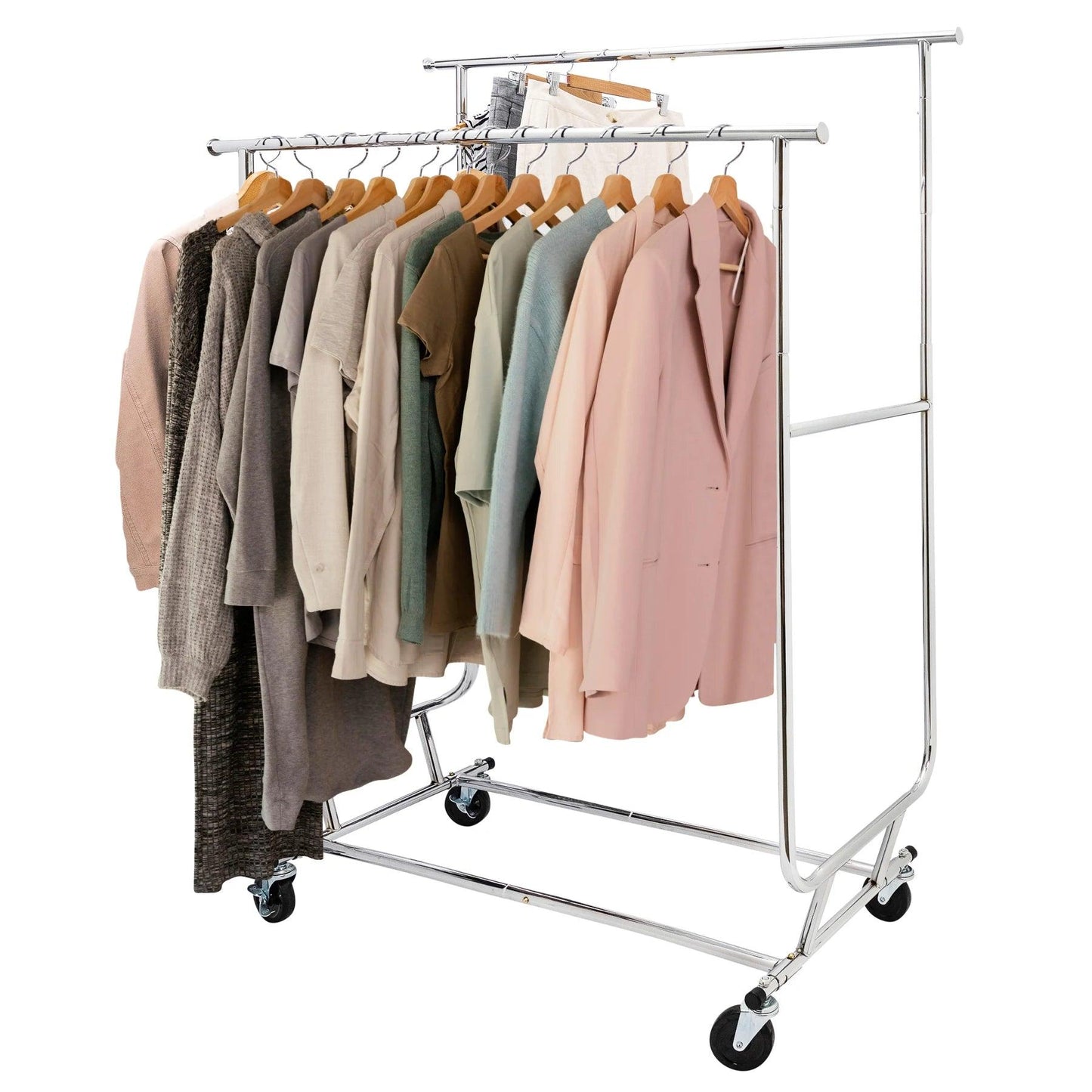 Heavy Duty Clothes Rack - 210kgs Weight Capacity - Four Large Rubber Casters - Hangersforless