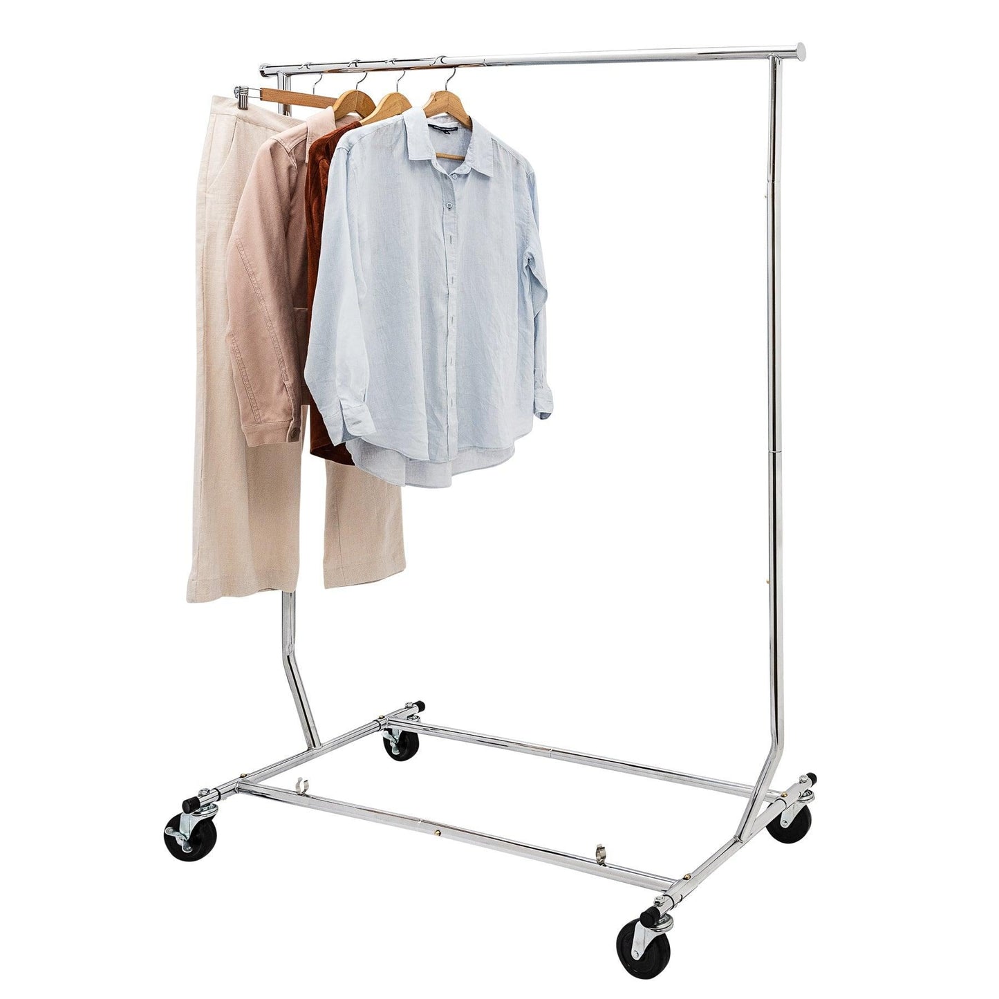 Metal Clothes Rack- 100kgs Weight Capacity - Heavy Duty  W/ Four Large Rubber Casters - Hangersforless