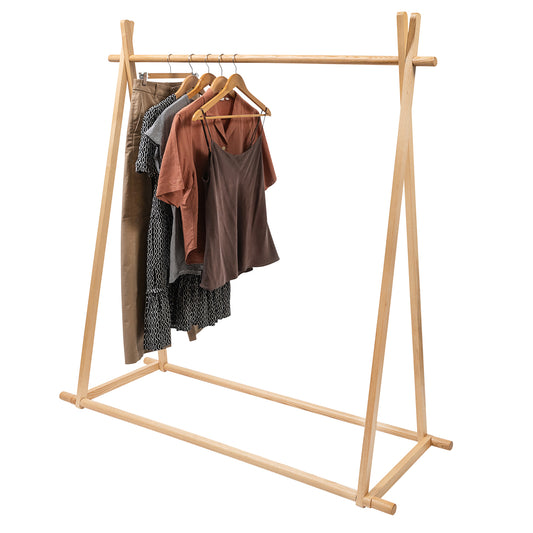 Heavy Duty Ash Wood Clothing Rack - 100kgs Weight Capacity - Extra Thick Solid Ash Wood Rails