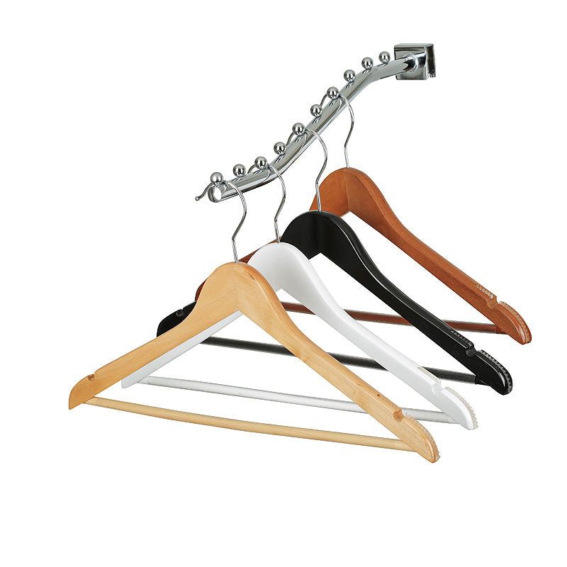 White Wood Suit Hanger With Curved Body Soft Rubber installed on Shoulders & Pant Bar - 44.5cm X 14mm Thick (Sold in 25/50/100) - Hangersforless