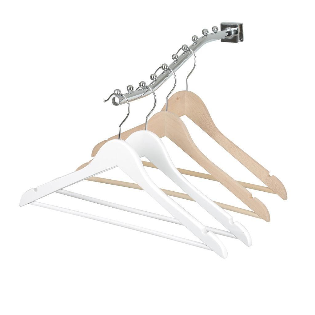 White Wood Suit Hangers With Bar 43cm X 12mm Thick (Sold in 25/50/100) - Hangersforless