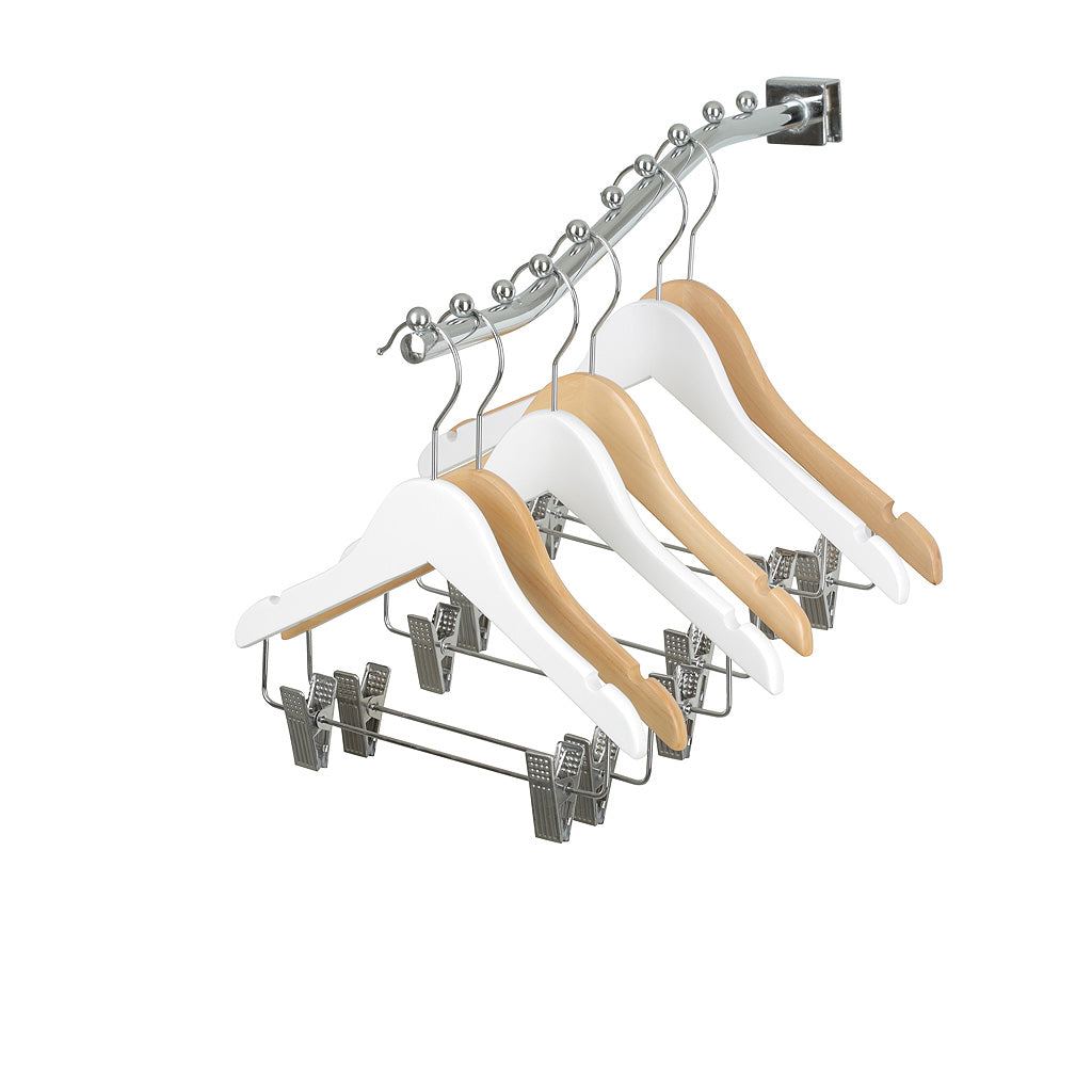 30.5cm Kid Size Natural Wood Hanger With Clips (Sold in Bundles of 25/50/100) - Hangersforless