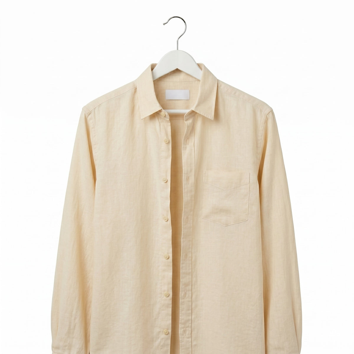 White Wood Suit Hanger With Soft Rubber with a beige colour shirt on