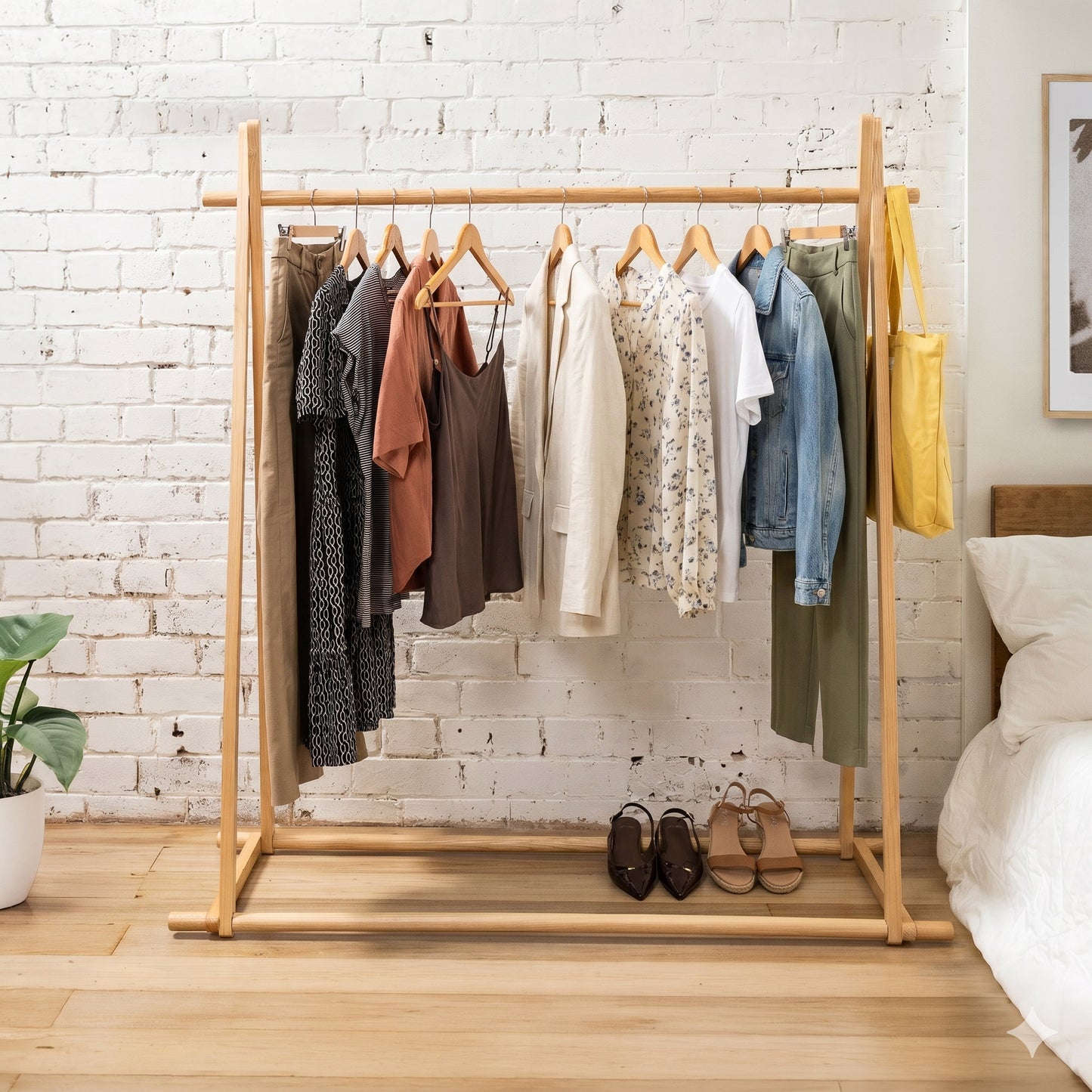 Heavy Duty Ash Wood clothes Rack - with Extra Thick Solid Ash Wood Rails - Hangersforless