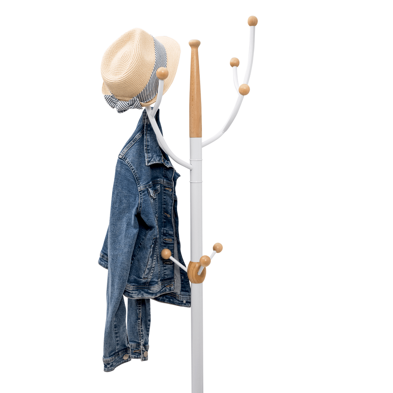 Coat Rack With Heavy Duty White Metal & Beech Wood Ball -- Solid Marble Base - Hangersforless