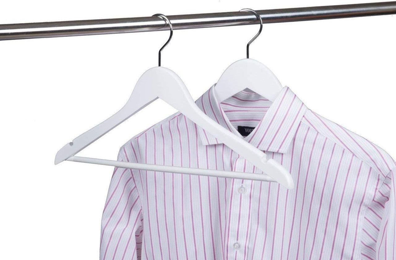 White Wood Suit Hangers With Bar 43cm X 12mm Thick (Sold in 25/50/100) - Hangersforless