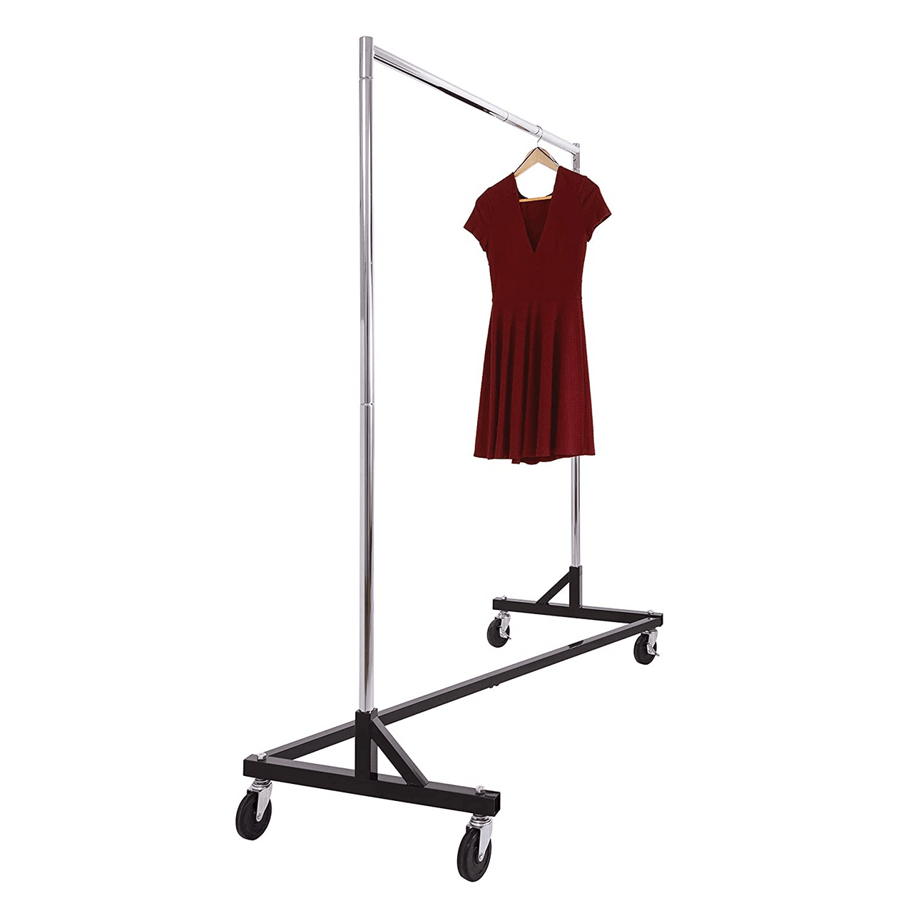 Heavy Duty Single Rail Clothes Z Rack - 150kgs Weight Capacity - W/ Four Large Rubber Casters - Hangersforless