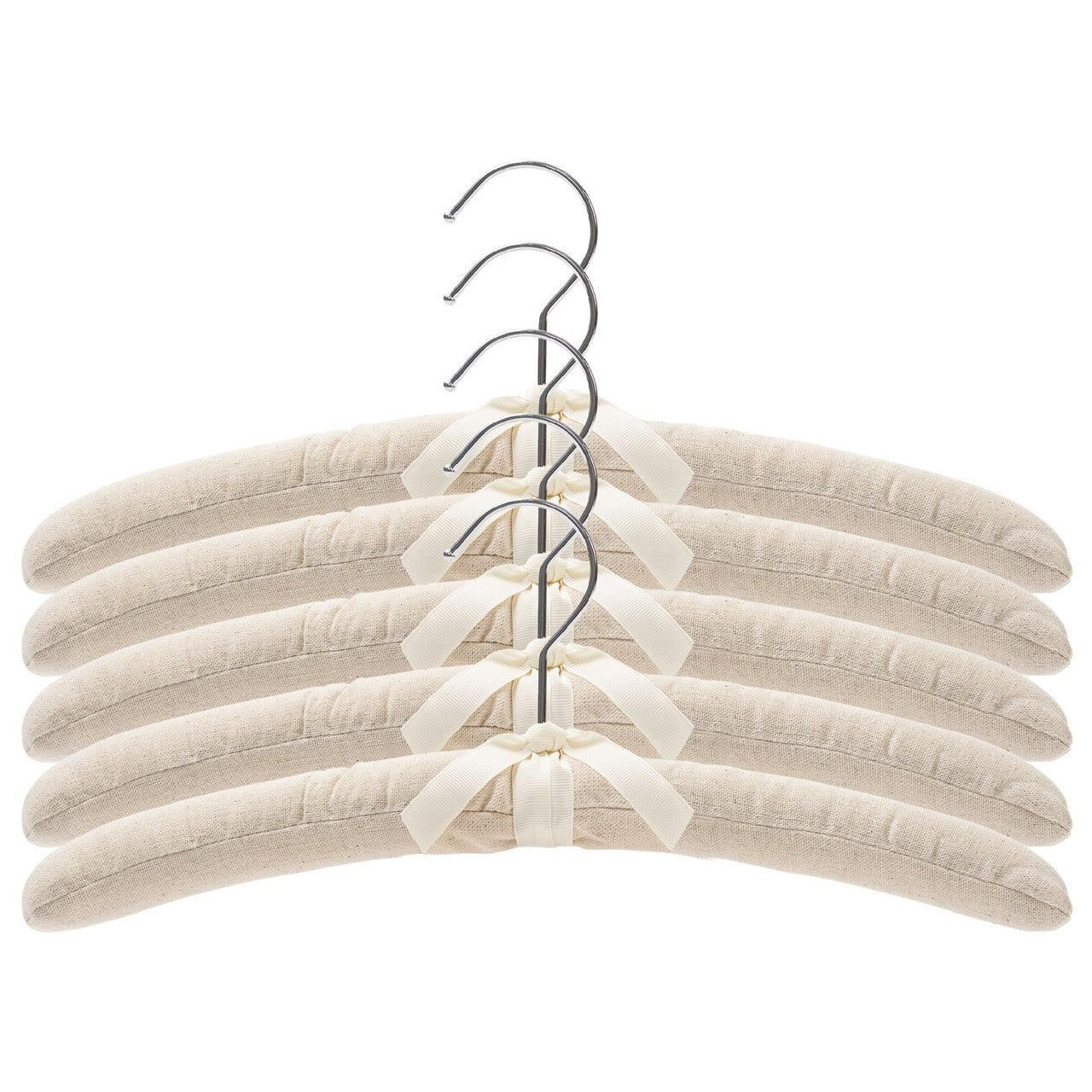 Padded Coat Hangers With Chrome Hook - Natural Canvas - 38cm X 45mm Thick (Sold in Bundles of 25/50) - Hangersforless