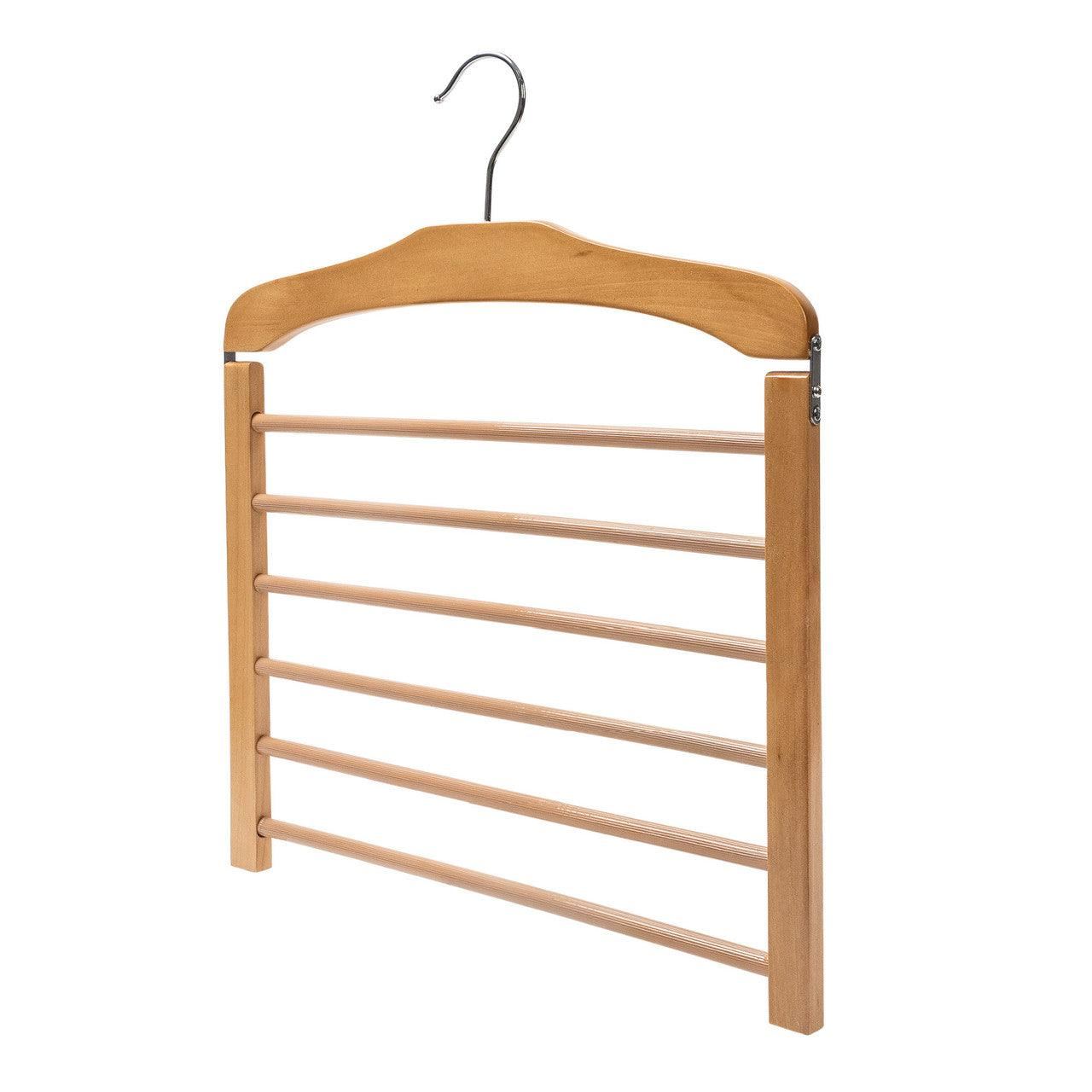 Natural Wooden Multiple Tiered Pant Hanger - With Non-Slip Bars - Sold in 1/5/10 - Hangersforless