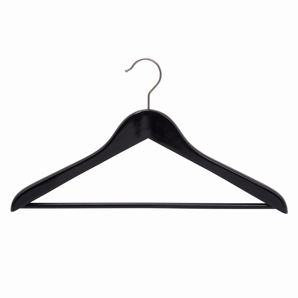 Luxury Black Wooden Coat Hanger With Bar - 44.5cm X 20mm Thick (Sold in 10/20/50)
