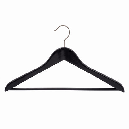 Luxury Black Wooden Coat Hanger With Bar - 44.5cm X 20mm Thick (Sold in 10/20/50)