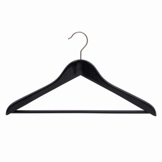 Luxury Black Wooden Coat Hanger With Bar - 44.5cm X 20mm Thick (Sold in 10/20/50)