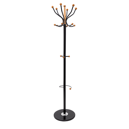 Coat Rack Stand With Heavy Duty Black Metal & Beech Wood Ball - Solid Marble Base - Hangersforless