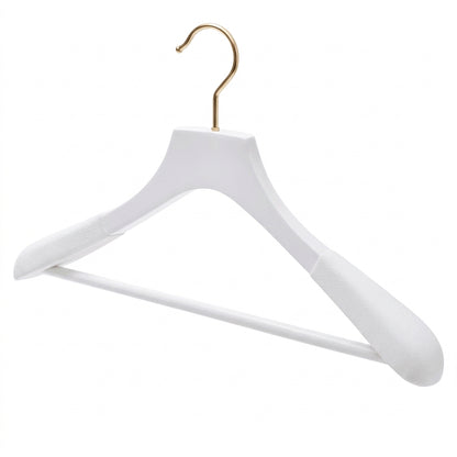Luxury White Wood Coat Hanger With Bar - 45cm X 50mm Thick Shoulders with White Velvet Coating Sold 2/6/10/20