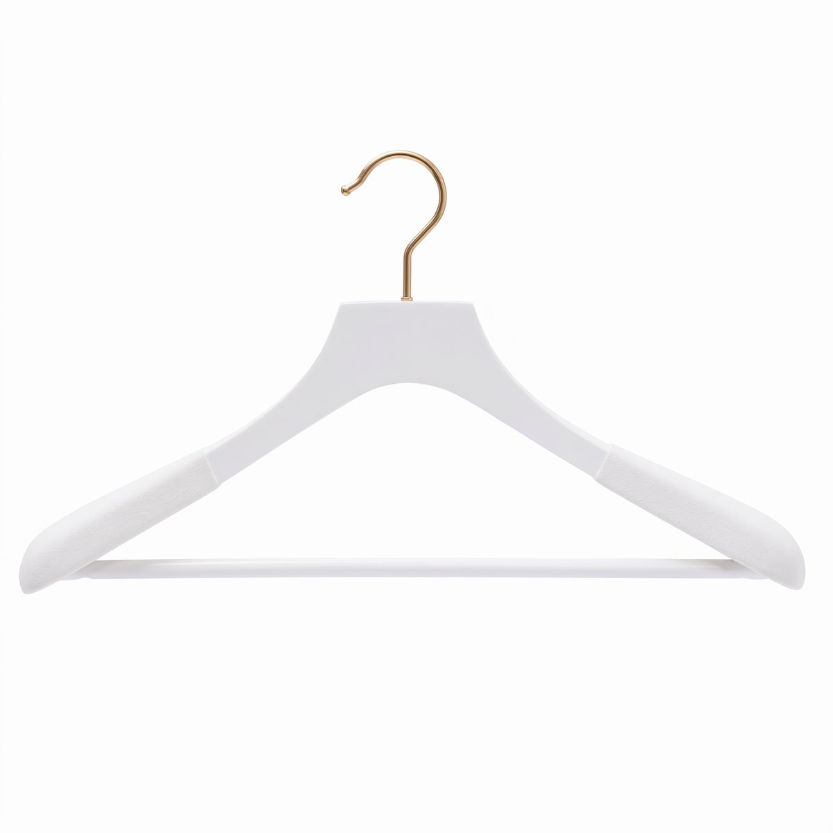 Luxury White Wood Coat Hanger With Bar - 45cm X 50mm Thick Shoulders with White Velvet Coating Sold 2/6/10/20