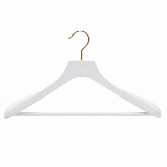 Luxury White Wood Coat Hanger With Bar - 45cm X 50mm Thick Shoulders with White Velvet Coating Sold 2/6/10/20