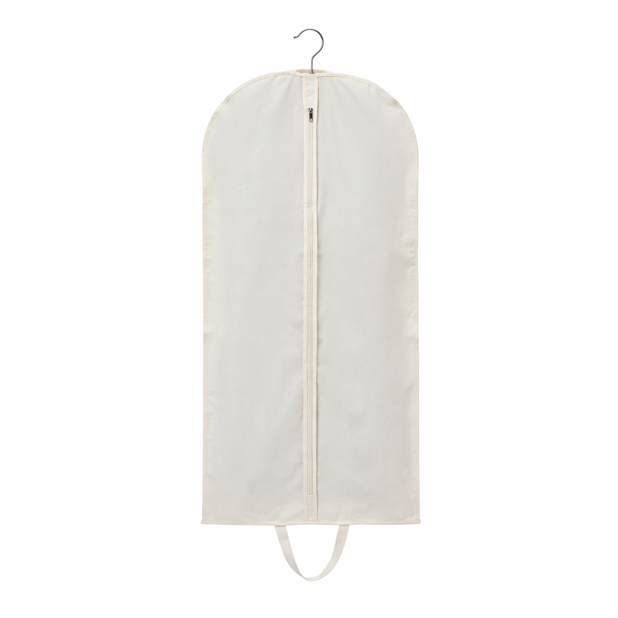 White garment bag with a zipper on a white background