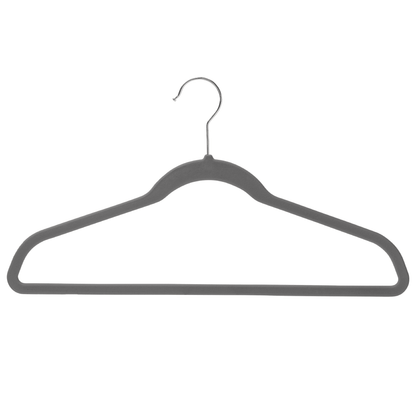 Grey Velvet Coat Hangers - 43cm - With Chrome Hook  (Sold in Bundles of 20/50/100)