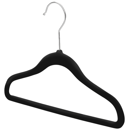 Baby Size Black Velvet Coat Hangers - 30cm - With Chrome Hook  (Sold in Bundles of 20/50/100)