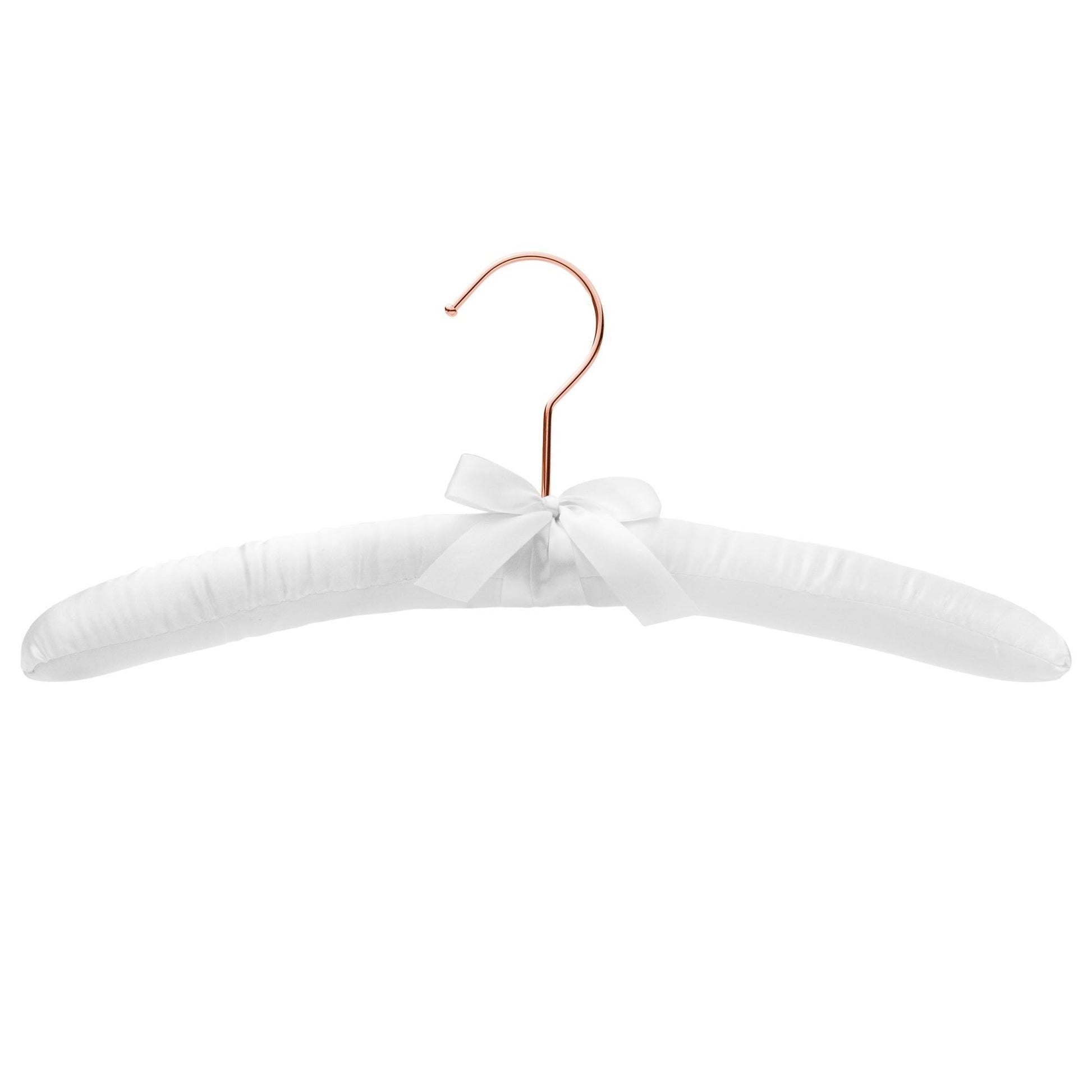 Padded Coat Hangers With Rose Gold Hook - White Satin - 38cm X 45mm Thick (Sold in Bundles of 20/50) - Hangersforless