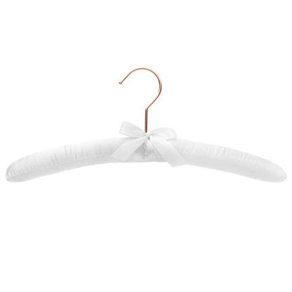 Padded Coat Hangers With Rose Gold Hook - White Satin - 38cm X 45mm Thick (Sold in Bundles of 20/50)