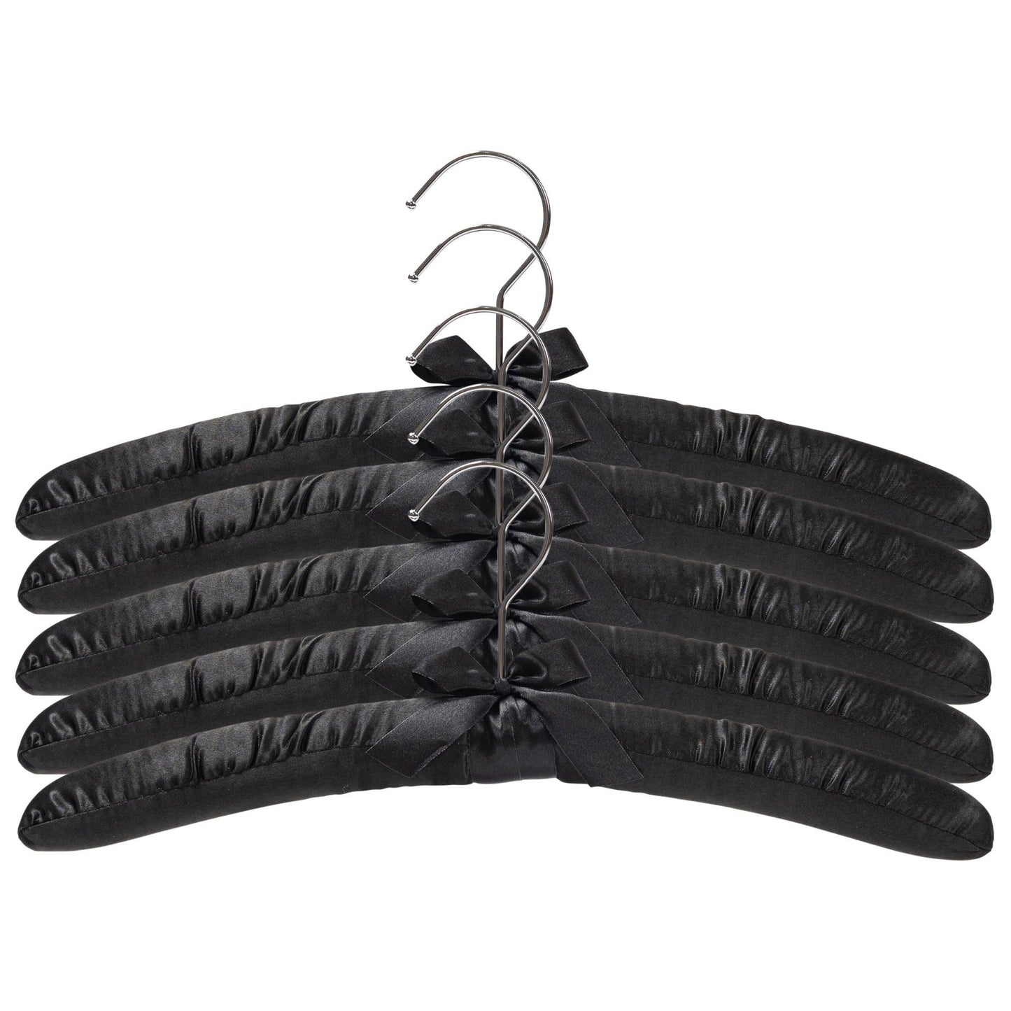 Padded coat hangers With Chrome Hook - Black Satin - 38cm X 45mm Thick (Sold in Bundles of 20/50)
