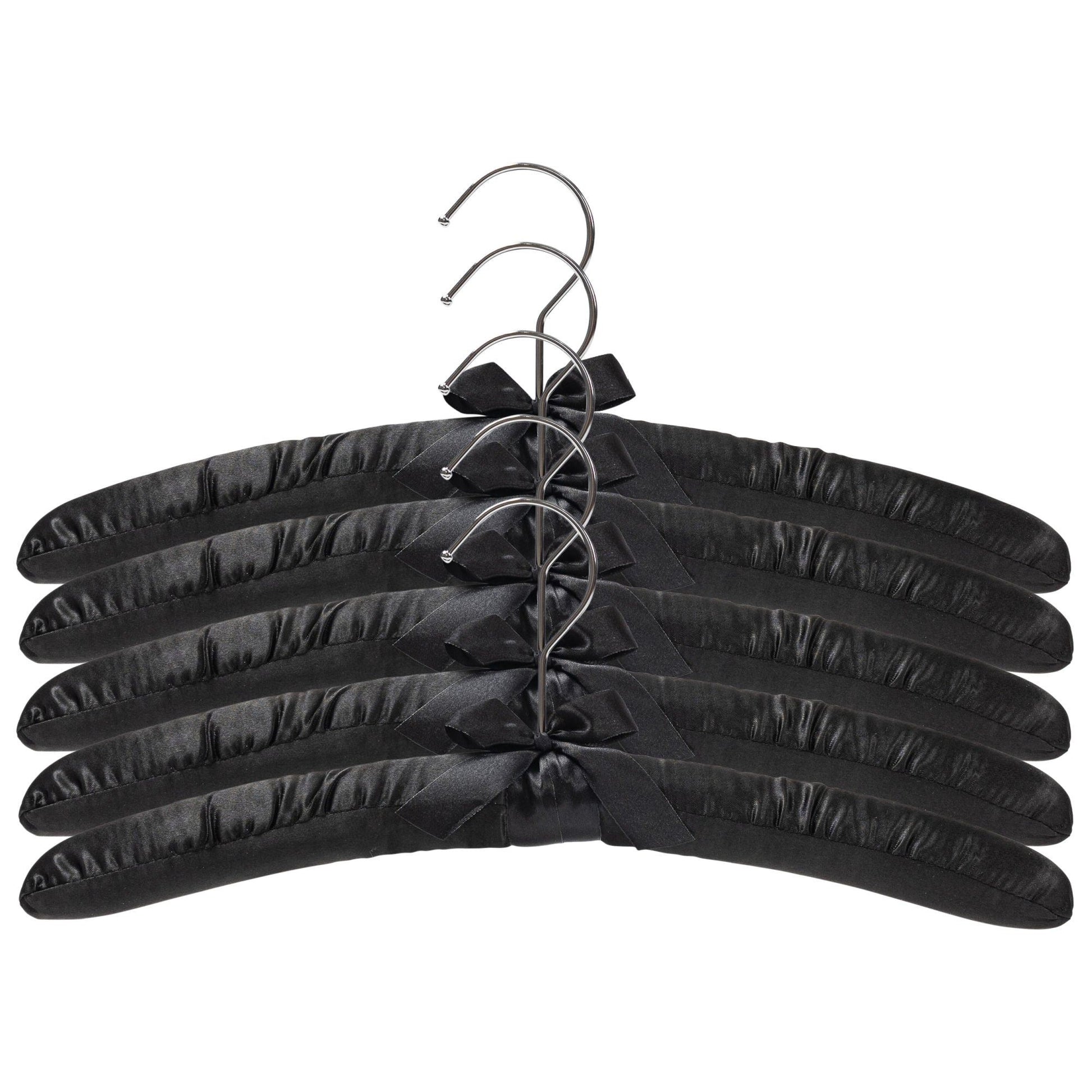 Padded coat hangers With Chrome Hook - Black Satin - 38cm X 45mm Thick (Sold in Bundles of 20/50) - Hangersforless