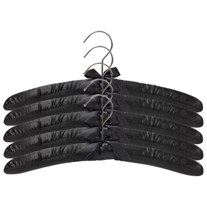 Padded coat hangers With Chrome Hook - Black Satin - 38cm X 45mm Thick (Sold in Bundles of 20/50) - Hangersforless