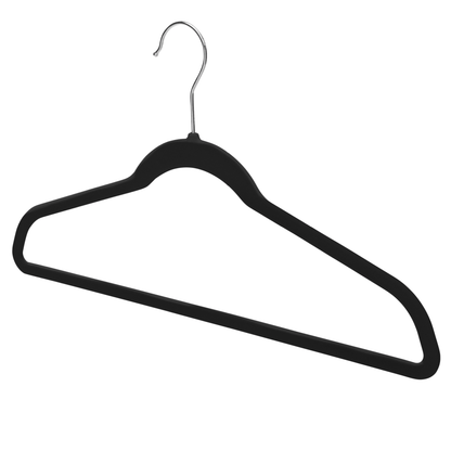 Black Velvet Coat Hangers - 43cm - With Chrome Hook  (Sold in Bundles of 20/50/100)