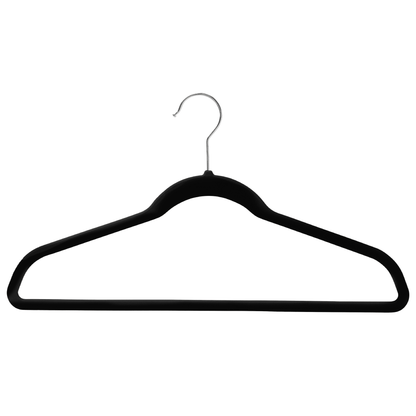 Black Velvet Coat Hangers - 43cm - With Chrome Hook (Sold in Bundles of 20/50/100) - Hangersforless