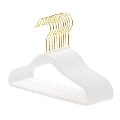 Baby Size White Velvet Coat Hangers - 30cm - With Gold Hook  (Sold in Bundles of 50/100)