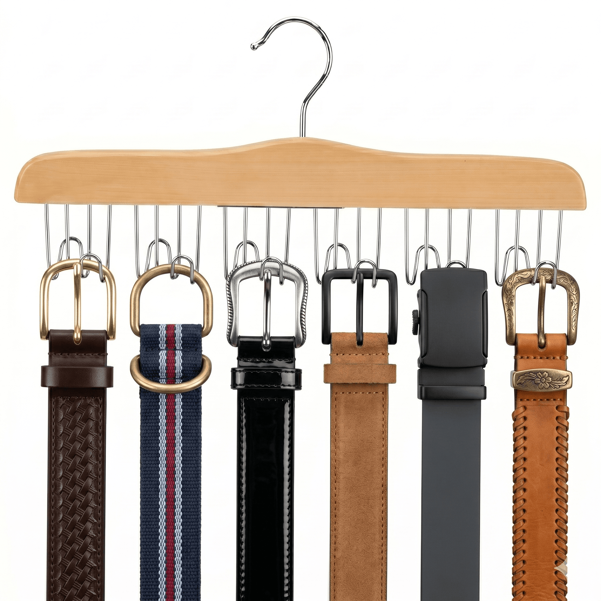 Natural Belt Hangers with Multiple Styles Belts on
