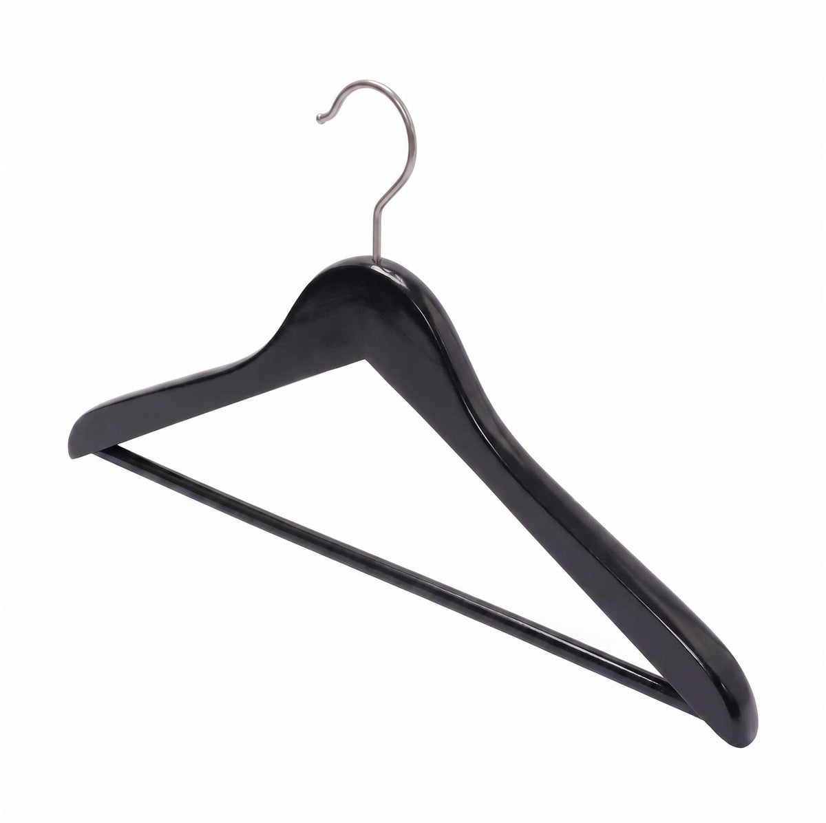 Luxury Black Wooden Coat Hanger With Bar - 44.5cm X 20mm Thick (Sold in 10/20/50)