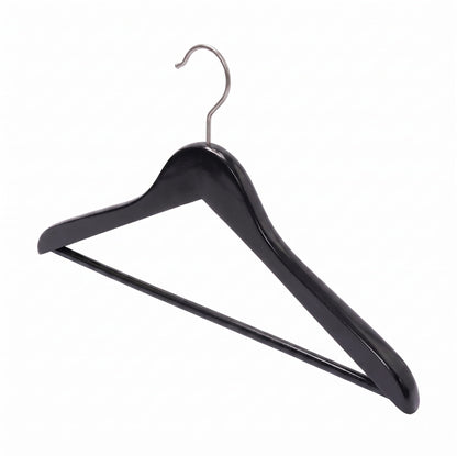 Luxury Black Wooden Coat Hanger With Bar - 44.5cm X 20mm Thick (Sold in 10/20/50)