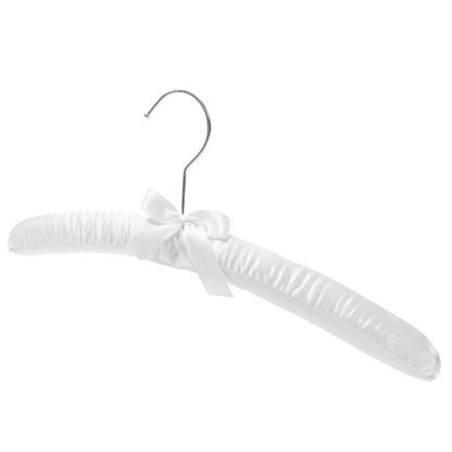 Padded Coat Hangers With Chrome Hook - White Satin - 38cm X 45mm Thick (Sold in Bundles of 10/20/50)
