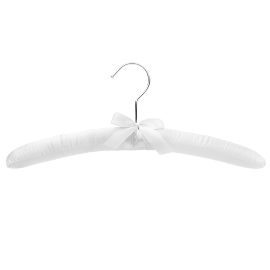 Padded Coat Hangers With Chrome Hook - White Satin - 38cm X 45mm Thick (Sold in Bundles of 10/20/50)